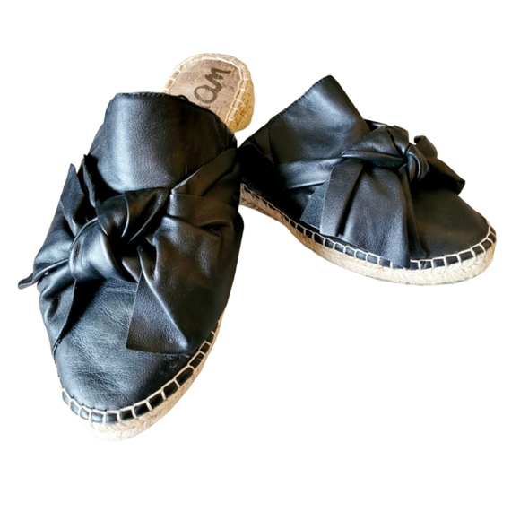 Sam Edelman Black Leather Flat Espadrilles Size 7 - Picture 1 of 8